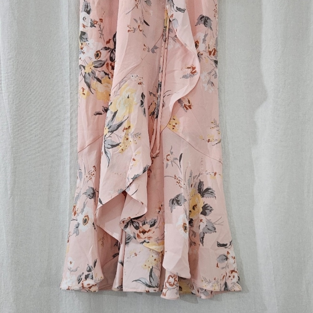 Socialite V-Neck Ruffle Midi Dress in Pink Floral Print - Picture 6 of 6